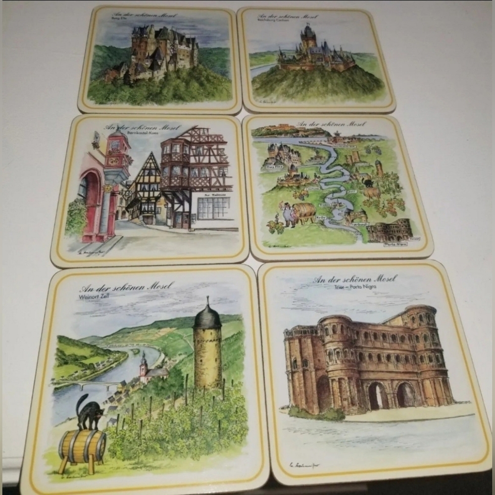 Set of 6 Vintage Scenic Coasters - Like NEW
